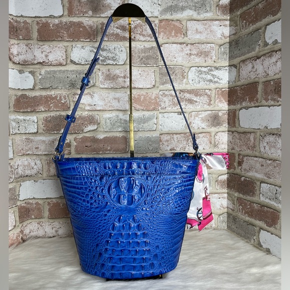 Brahmin Blue Croc-Embossed Shoulder Bag - Picture 3 of 14